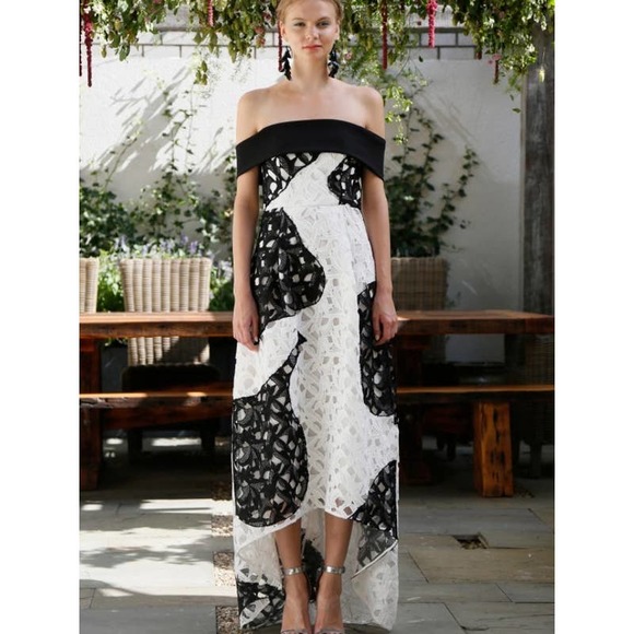 Sachin & Babi RTW Spring 2016 Javonne Lace High Low Gown size 6 black/white - Picture 1 of 9